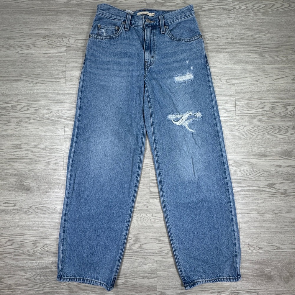 Levi's Women's Jeans Baggy Dad Blue‎ 24 Distressed High Rise Wide Leg Denim